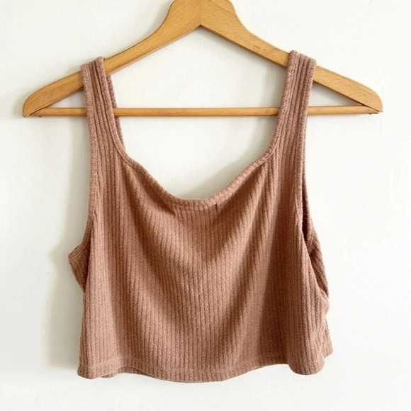 Madewell MWL tan soft stretchy Ribbed Crop Tank top size XL - Picture 8 of 9
